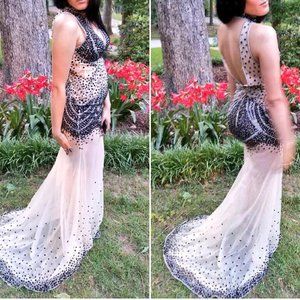 BEADED SHEER FORMFITTING FORMAL PROM DRESS Size 4